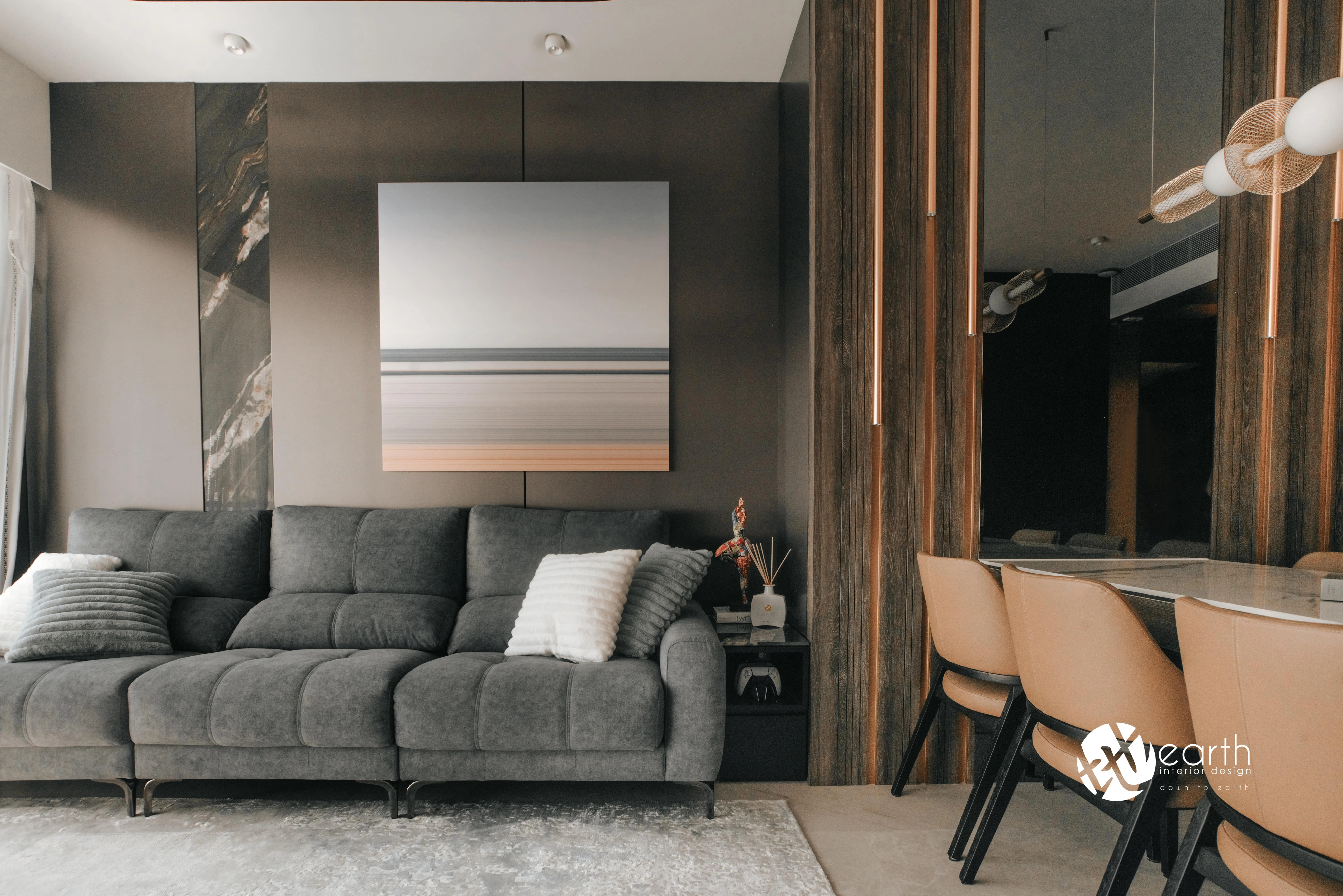 Living room and television wall at Harbour Lux