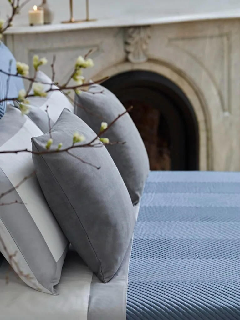 Frette Luxury Bedding Linens Bed 1 Herringbone Bold Azure Cliff Grey 3, Design Authority