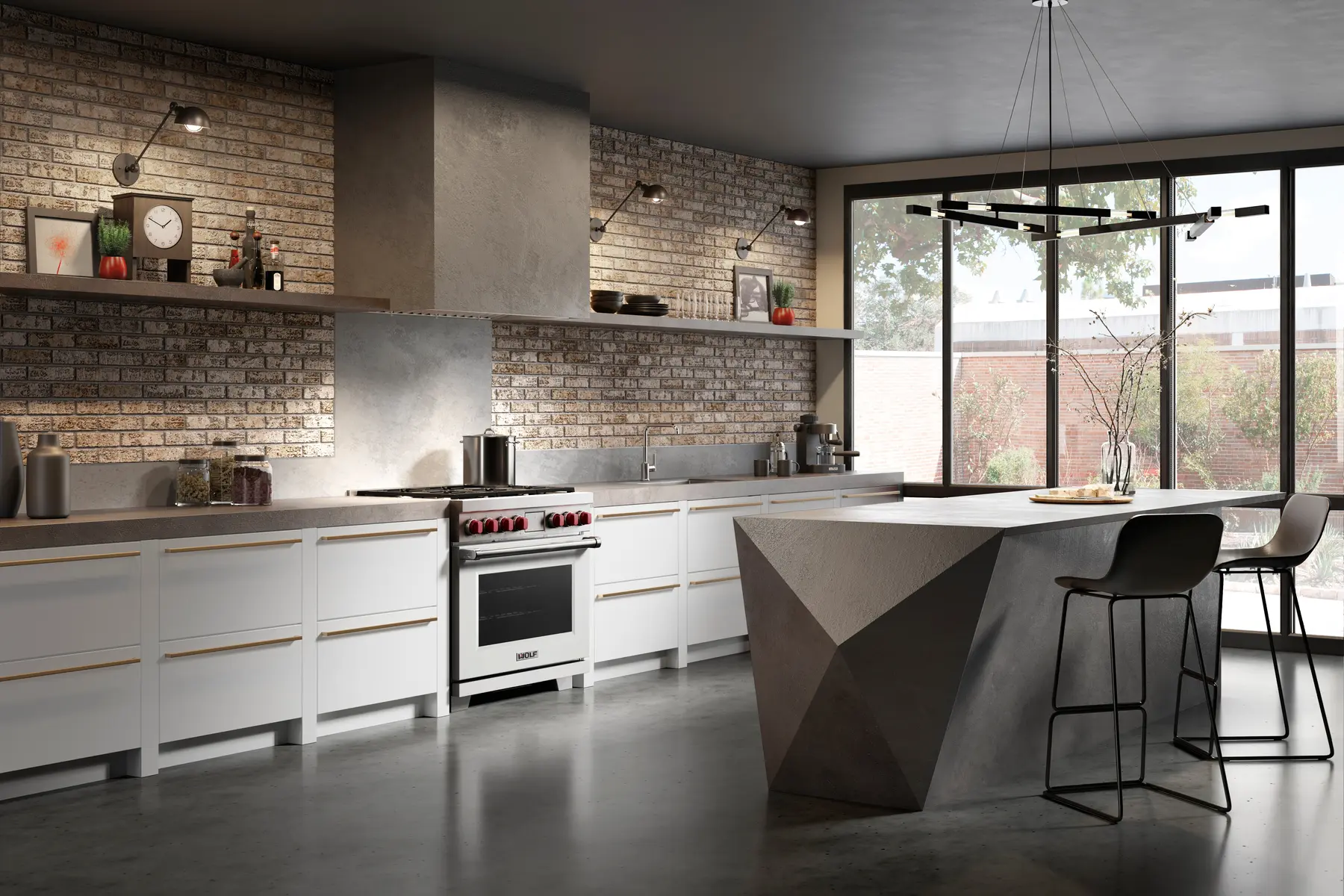 Wolf Dual Fuel Range integrated into a contemporary white kitchen